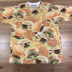 Get a Life Hamburger Cheeseburger Fries French Fry XL Mens T-shirt 3D printed.